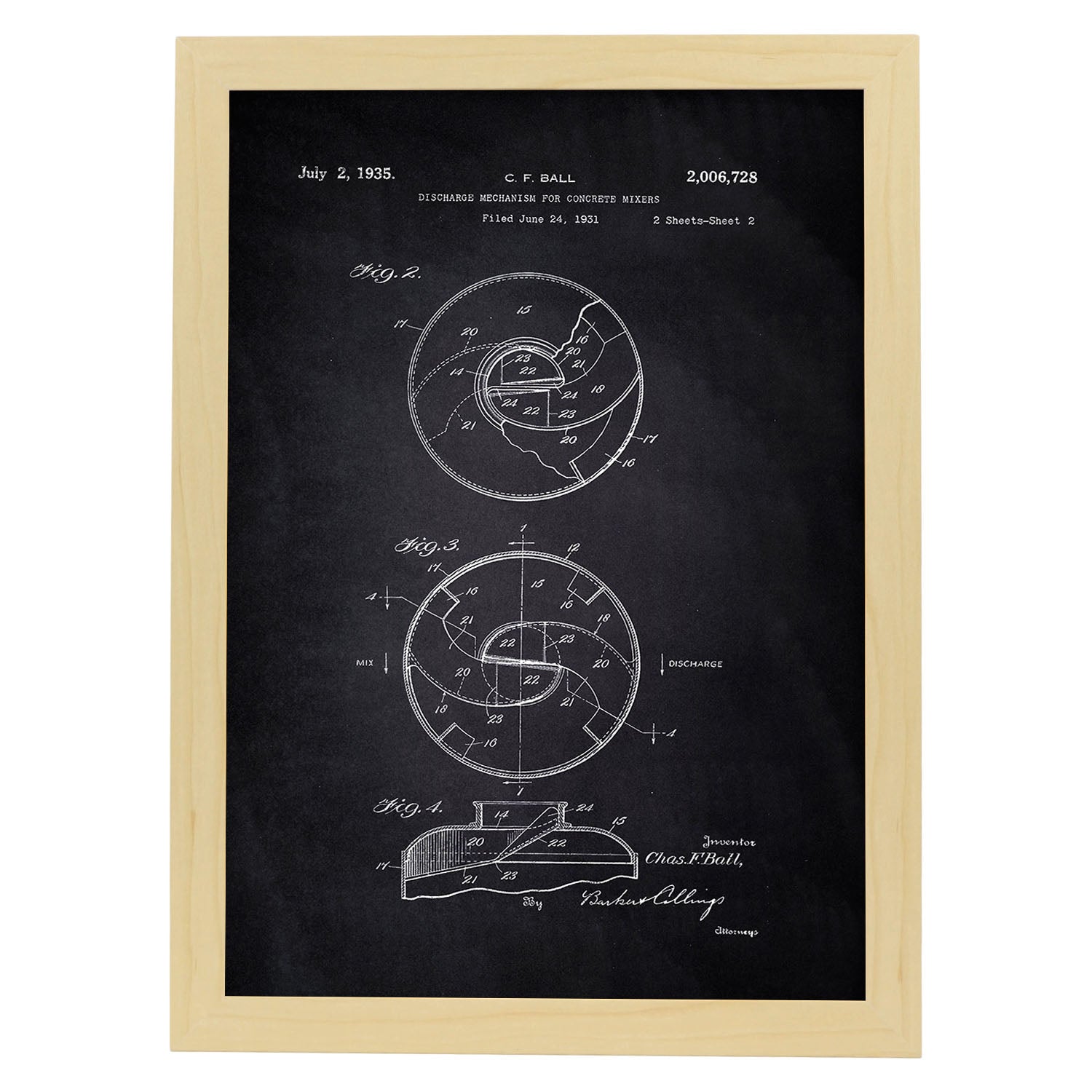 Poster con patente de Camión hormigonera 2. Lámina con diseño de patente antigua-Artwork-Nacnic-A3-Marco Madera clara-Nacnic Estudio SL