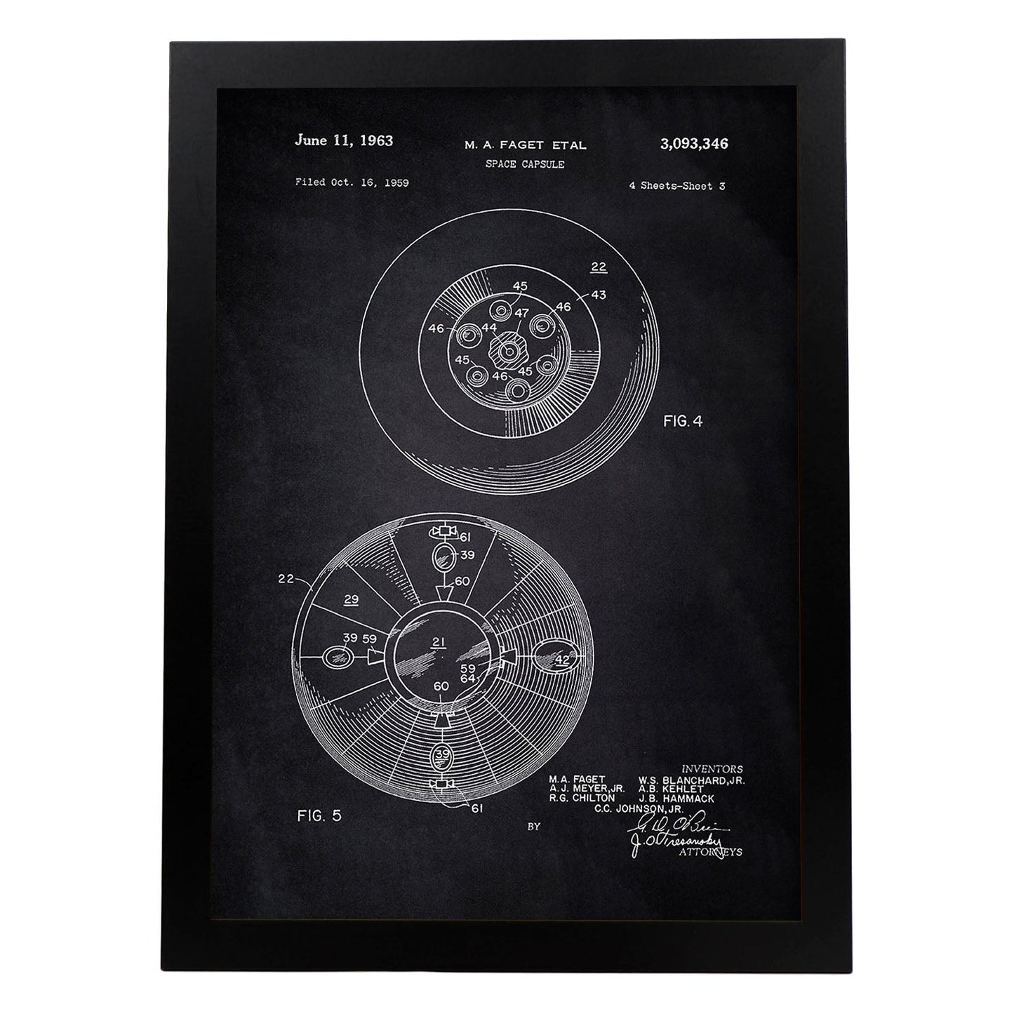 Poster con patente de Capsula espacial 2. Lámina con diseño de patente antigua-Artwork-Nacnic-A4-Marco Negro-Nacnic Estudio SL