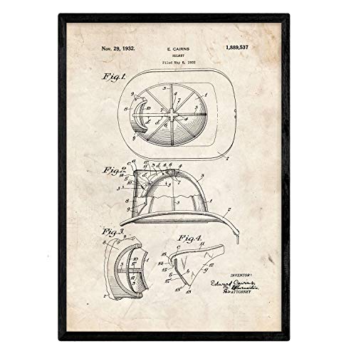 Poster con patente de Casco de bombero 2. Lámina con diseño de patente antigua.-Artwork-Nacnic-Nacnic Estudio SL