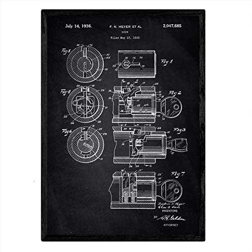 Poster con patente de Cerradura. Lámina con diseño de patente antigua-Artwork-Nacnic-Nacnic Estudio SL