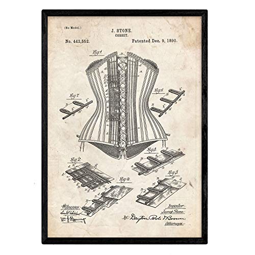 Poster con patente de Corset. Lámina con diseño de patente antigua.-Artwork-Nacnic-Nacnic Estudio SL