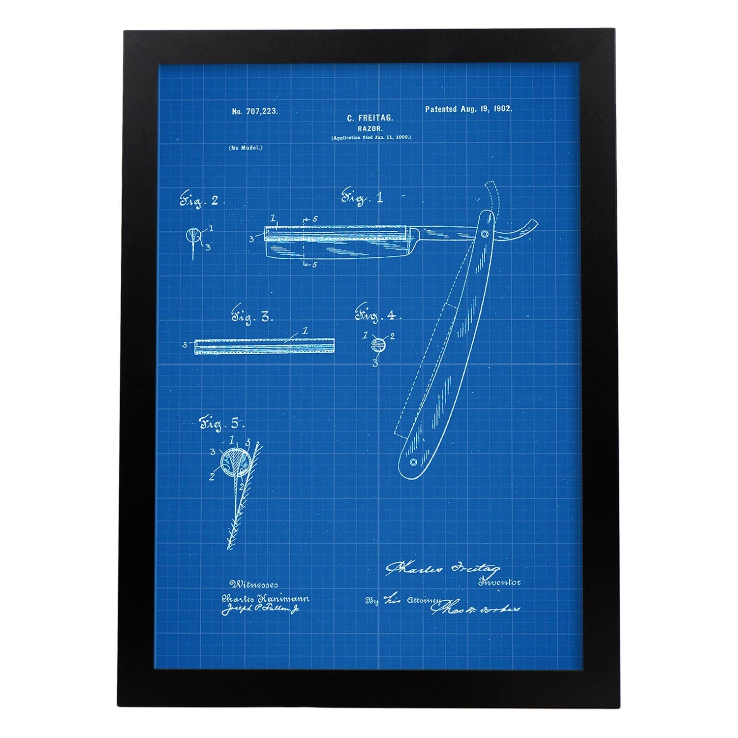Poster con patente de Cuchilla de afeitar. Lámina con diseño de patente antigua-Artwork-Nacnic-A3-Marco Negro-Nacnic Estudio SL