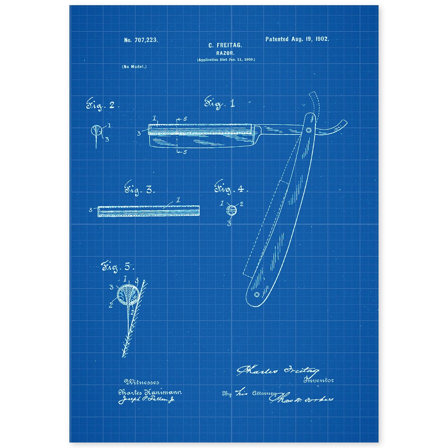 Poster con patente de Cuchilla de afeitar. Lámina con diseño de patente antigua-Artwork-Nacnic-A4-Sin marco-Nacnic Estudio SL