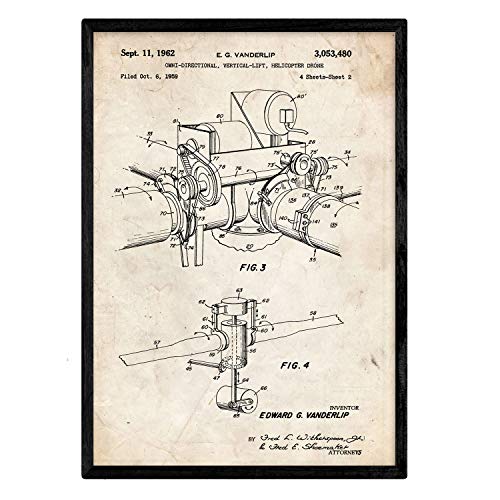 Poster con patente de Dron helicoptero 2. Lámina con diseño de patente antigua.-Artwork-Nacnic-Nacnic Estudio SL