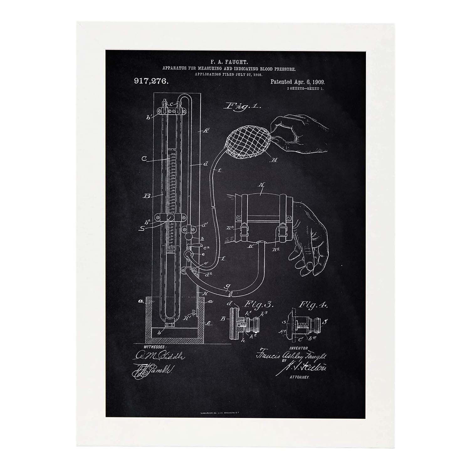 Poster con patente de Esfigmomanómetro. Lámina con diseño de patente antigua-Artwork-Nacnic-A3-Marco Blanco-Nacnic Estudio SL