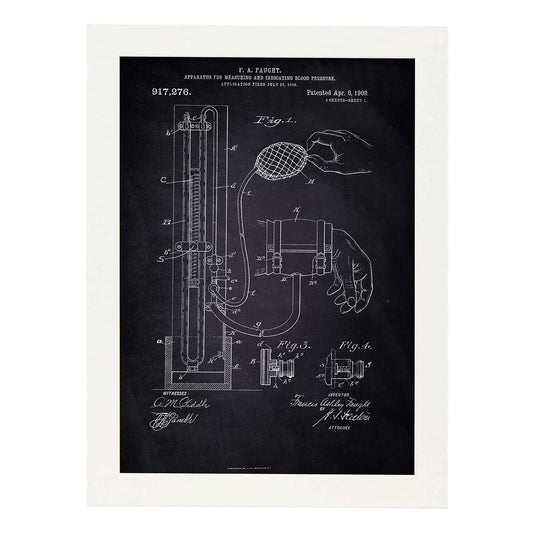 Poster con patente de Esfigmomanómetro. Lámina con diseño de patente antigua-Artwork-Nacnic-A4-Marco Blanco-Nacnic Estudio SL