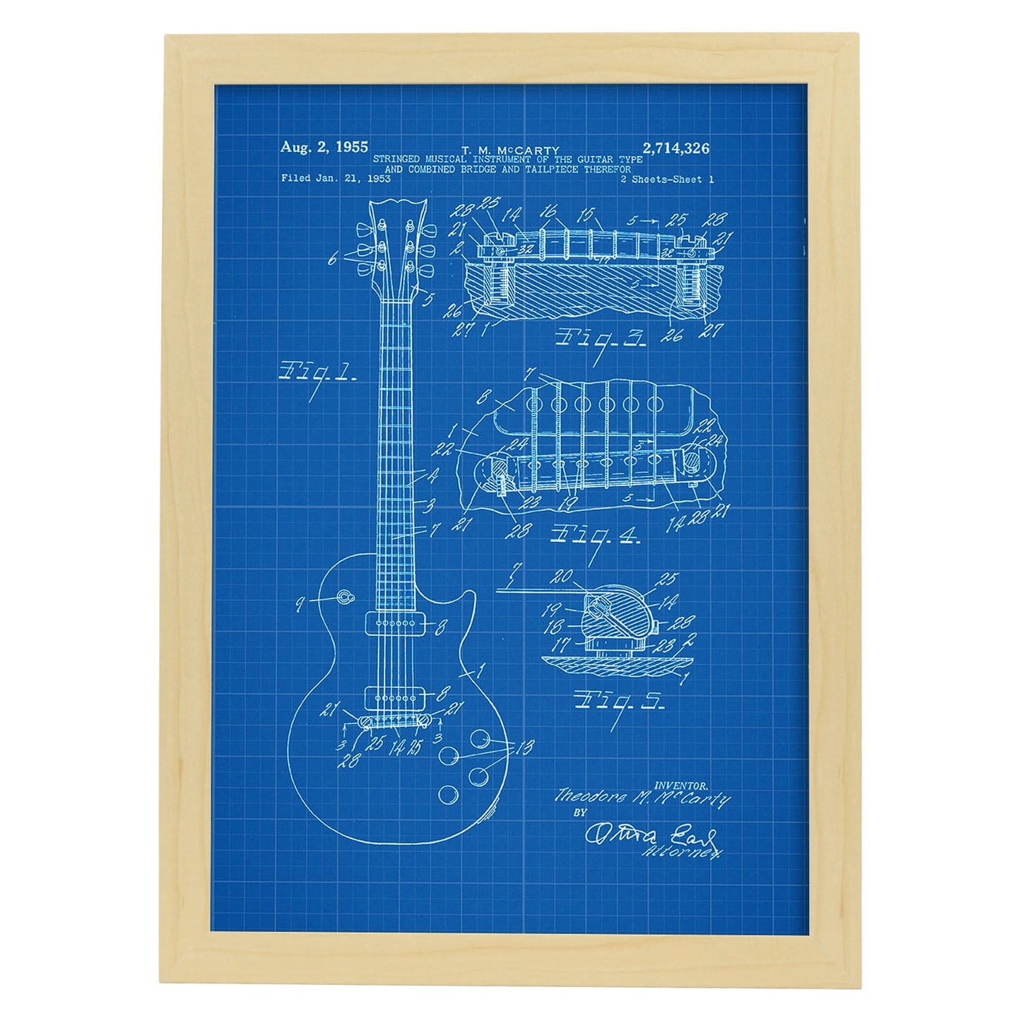 Poster con patente de Guitarra. Lámina con diseño de patente antigua-Artwork-Nacnic-A3-Marco Madera clara-Nacnic Estudio SL