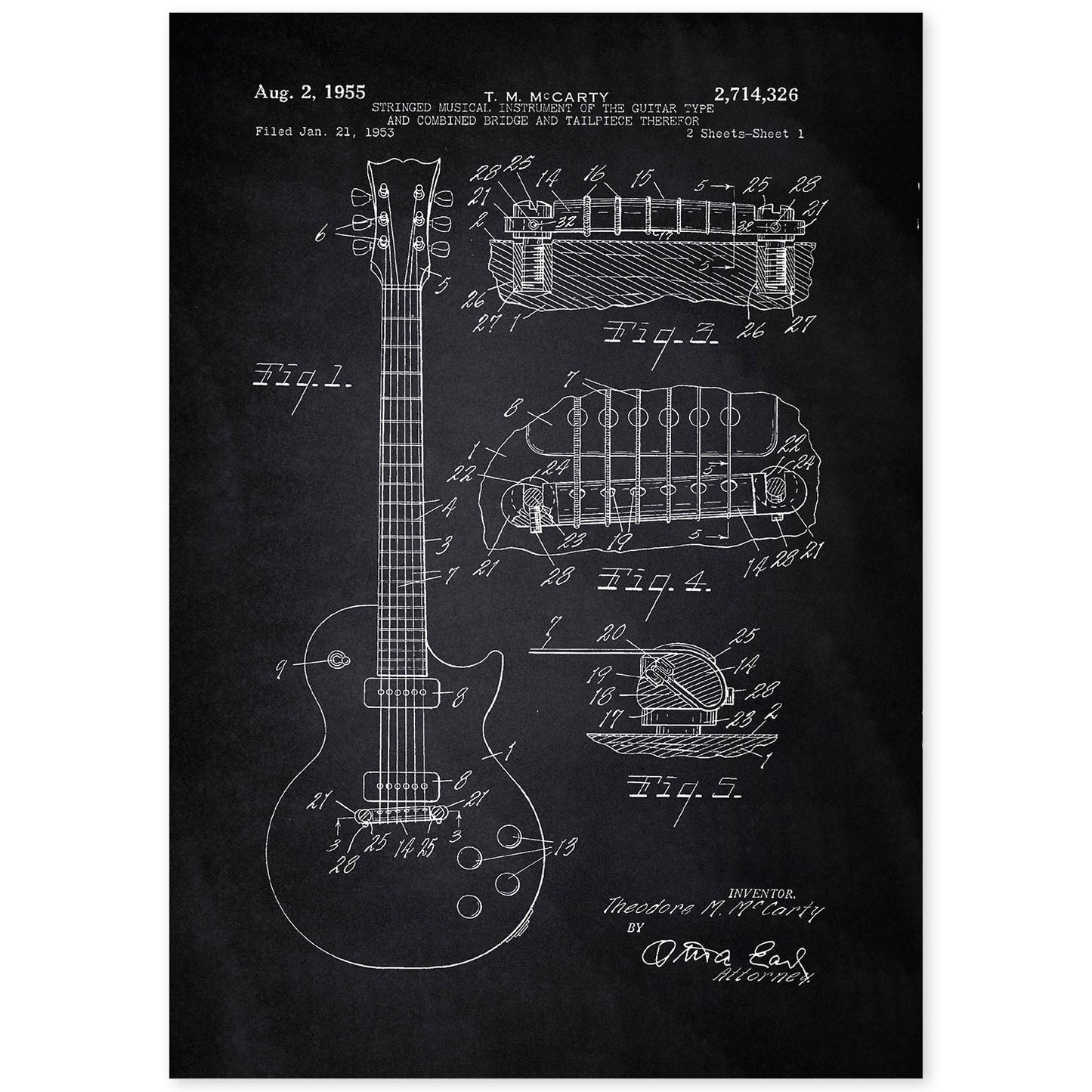 Poster con patente de Guitarra. Lámina con diseño de patente antigua-Artwork-Nacnic-A4-Sin marco-Nacnic Estudio SL