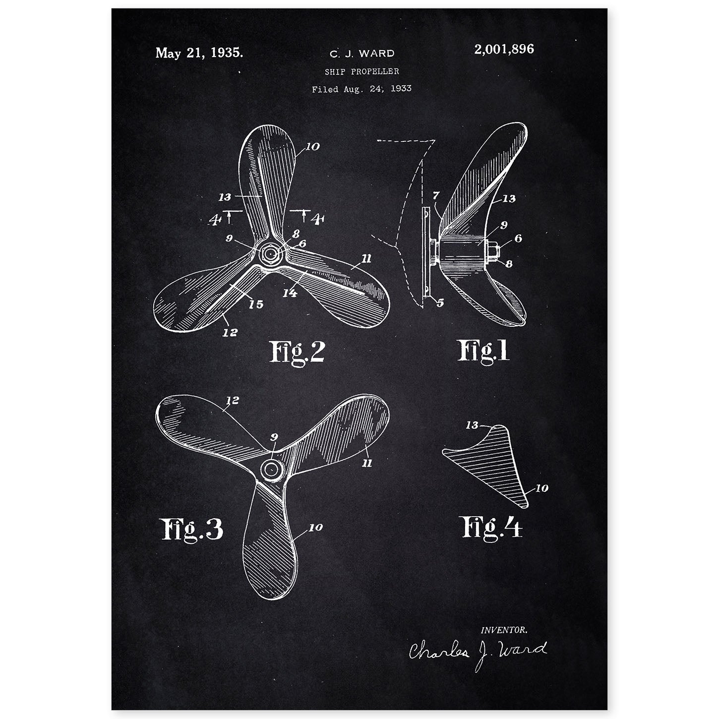 Poster con patente de Helice de barco. Lámina con diseño de patente antigua-Artwork-Nacnic-A4-Sin marco-Nacnic Estudio SL