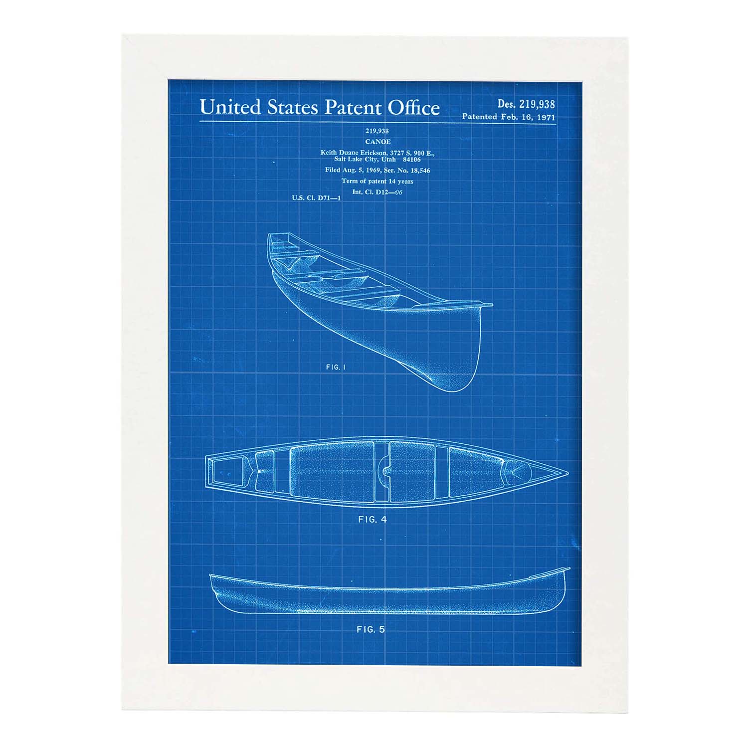 Poster con patente de Kayak 1. Lámina con diseño de patente antigua-Artwork-Nacnic-A4-Marco Blanco-Nacnic Estudio SL