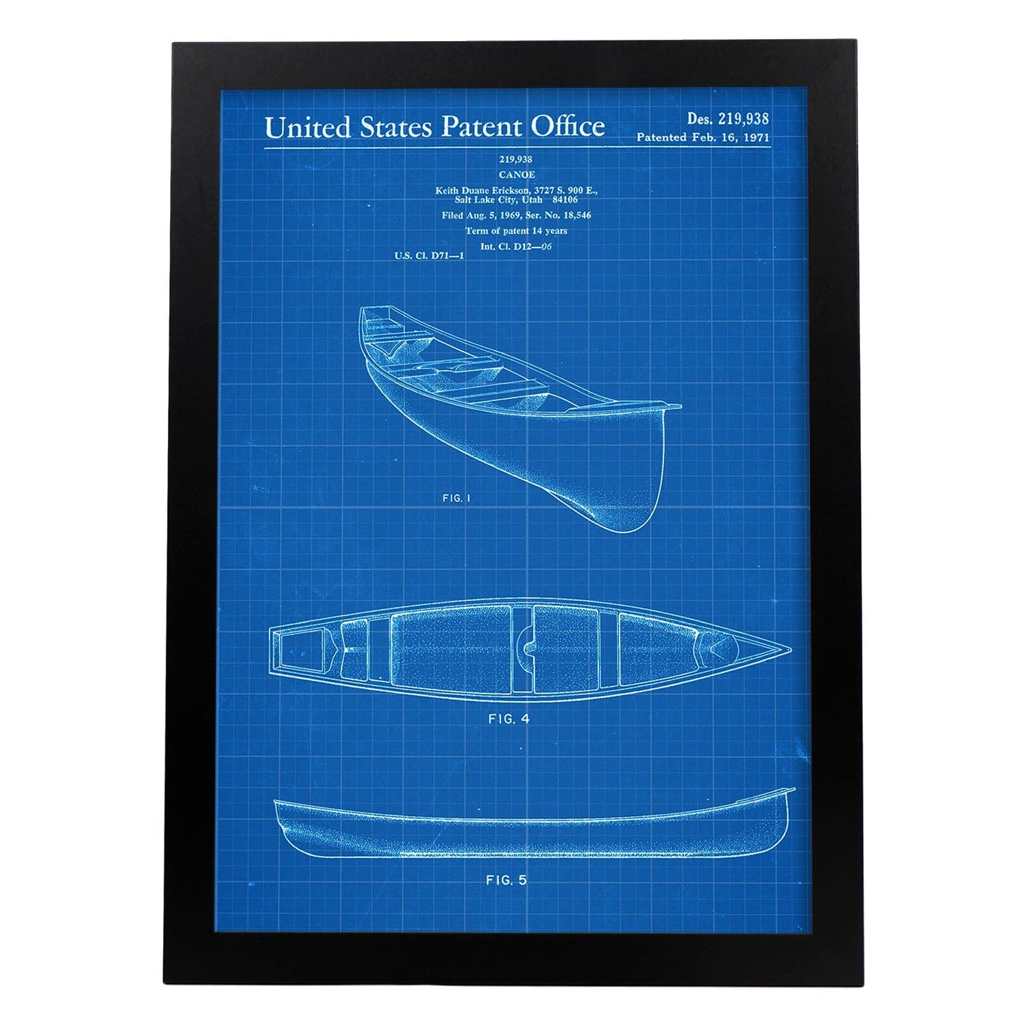 Poster con patente de Kayak 1. Lámina con diseño de patente antigua-Artwork-Nacnic-A4-Marco Negro-Nacnic Estudio SL