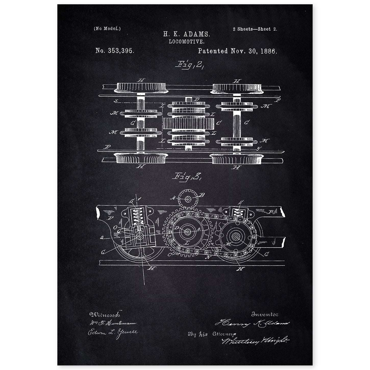 Poster con patente de Locomotora 3. Lámina con diseño de patente antigua-Artwork-Nacnic-A4-Sin marco-Nacnic Estudio SL