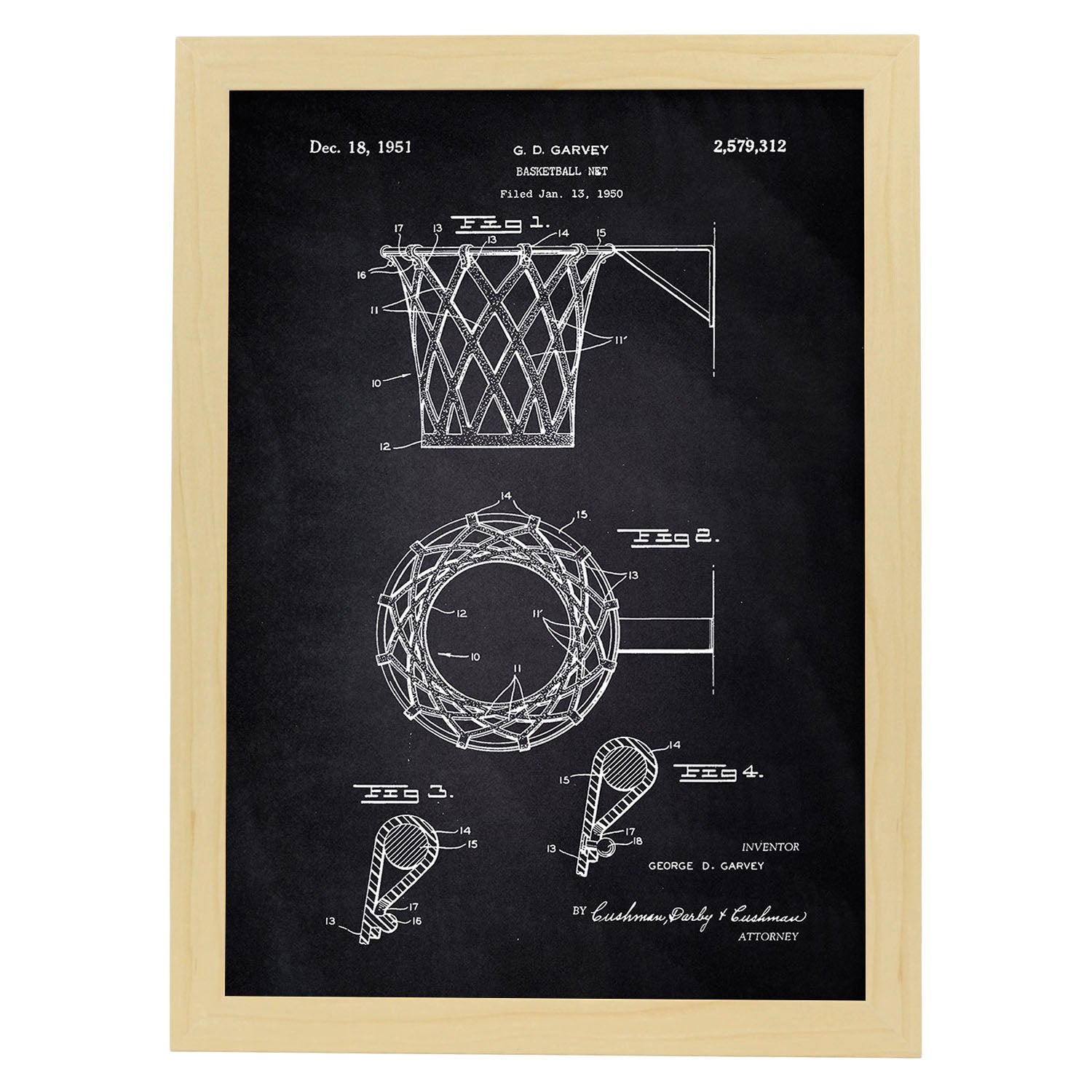 Poster con patente de Malla de canasta. Lámina con diseño de patente antigua-Artwork-Nacnic-A3-Marco Madera clara-Nacnic Estudio SL