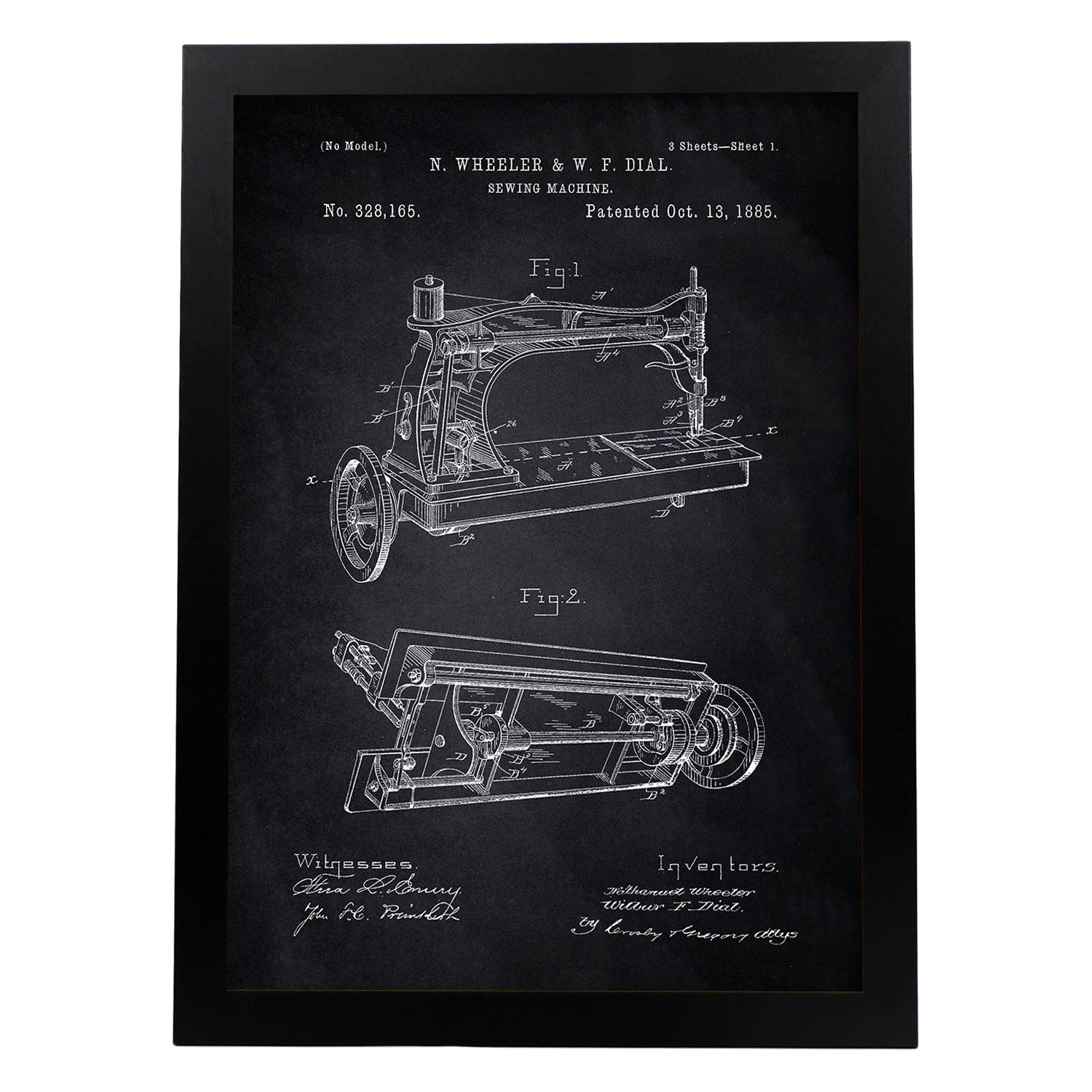 Poster con patente de Maquina de coser. Lámina con diseño de patente antigua-Artwork-Nacnic-A3-Marco Negro-Nacnic Estudio SL