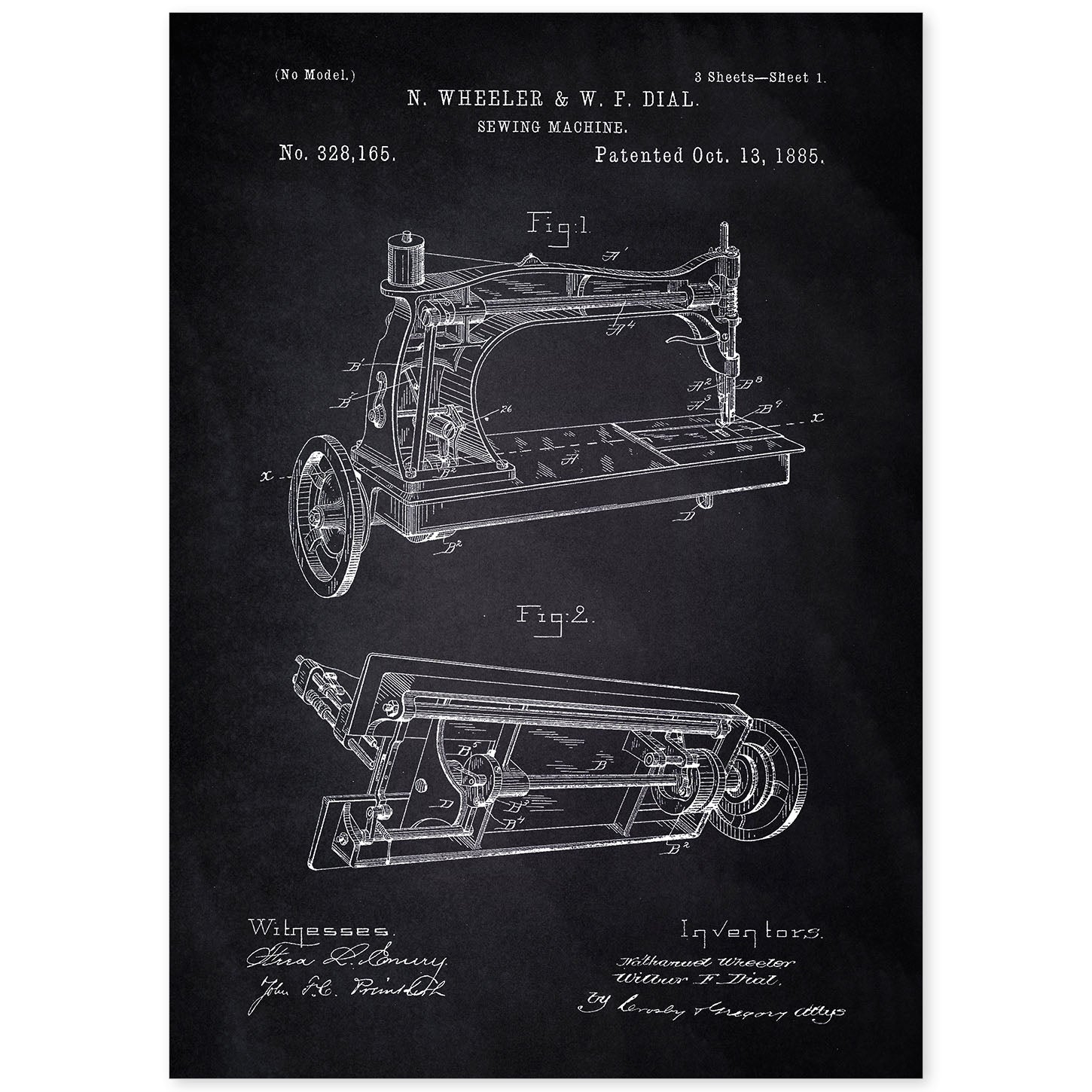 Poster con patente de Maquina de coser. Lámina con diseño de patente antigua-Artwork-Nacnic-A4-Sin marco-Nacnic Estudio SL