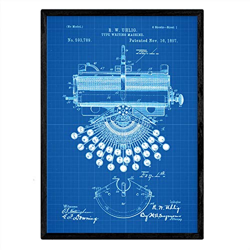 Poster con patente de Maquina de escribir. Lámina con diseño de patente antigua-Artwork-Nacnic-Nacnic Estudio SL