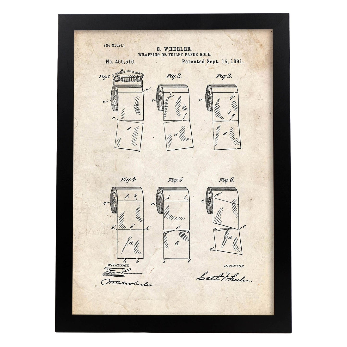 Poster con patente de Papel higienico 2. Lámina con diseño de patente antigua.-Artwork-Nacnic-A3-Marco Negro-Nacnic Estudio SL