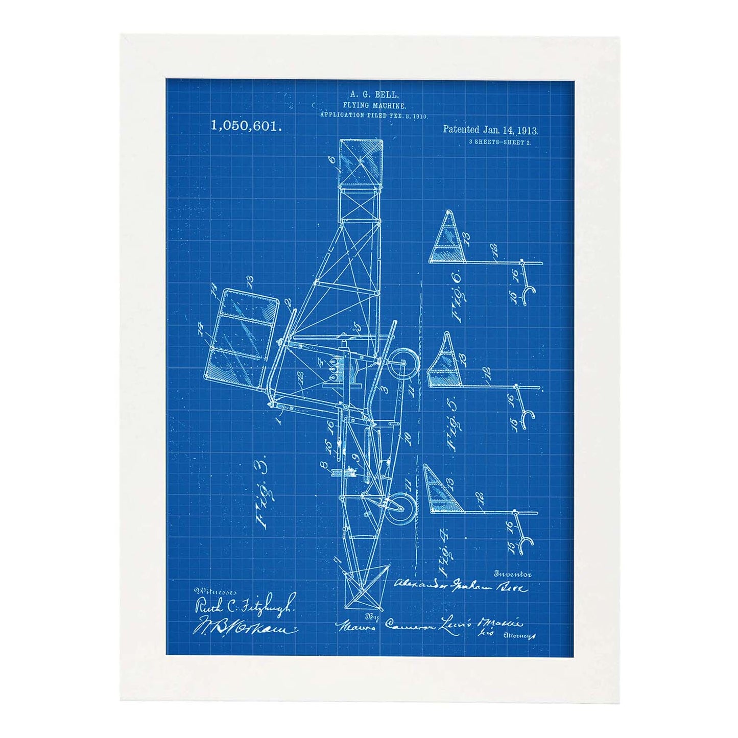 Poster con patente de Parte de helicoptero 2. Lámina con diseño de patente antigua-Artwork-Nacnic-A4-Marco Blanco-Nacnic Estudio SL