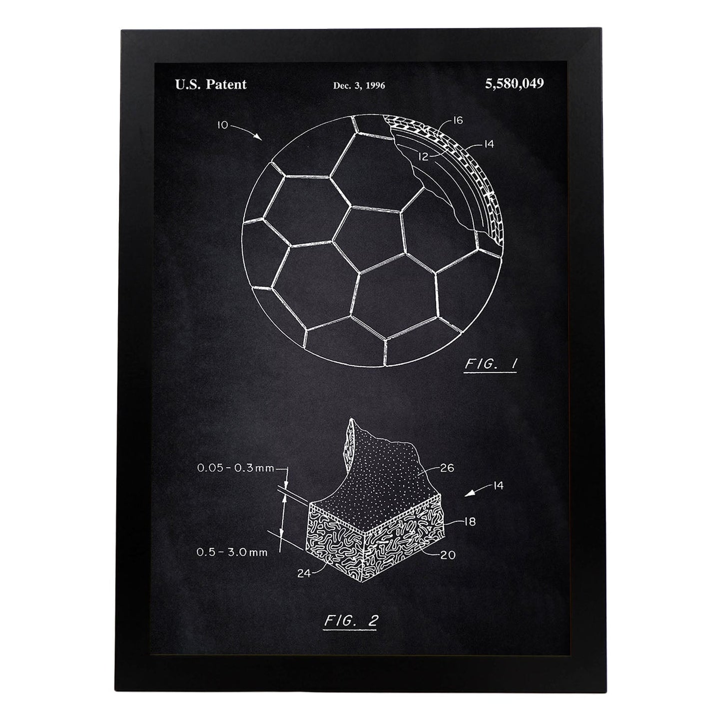 Poster con patente de Pelota de futbol. Lámina con diseño de patente antigua-Artwork-Nacnic-A3-Marco Negro-Nacnic Estudio SL