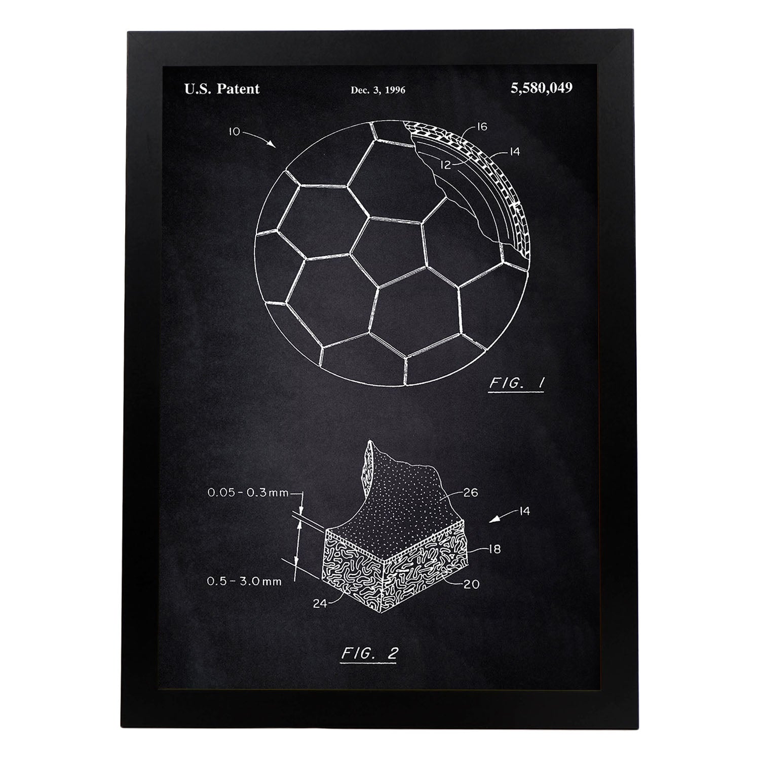 Poster con patente de Pelota de futbol. Lámina con diseño de patente antigua-Artwork-Nacnic-A4-Marco Negro-Nacnic Estudio SL