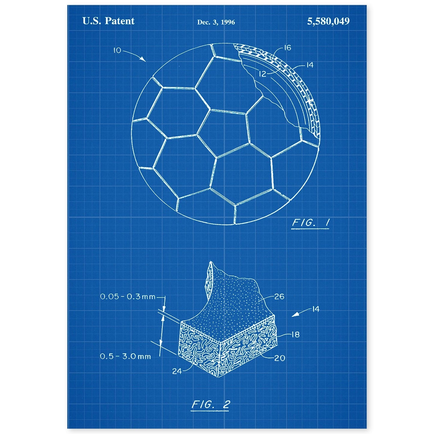 Poster con patente de Pelota de futbol. Lámina con diseño de patente antigua-Artwork-Nacnic-A4-Sin marco-Nacnic Estudio SL