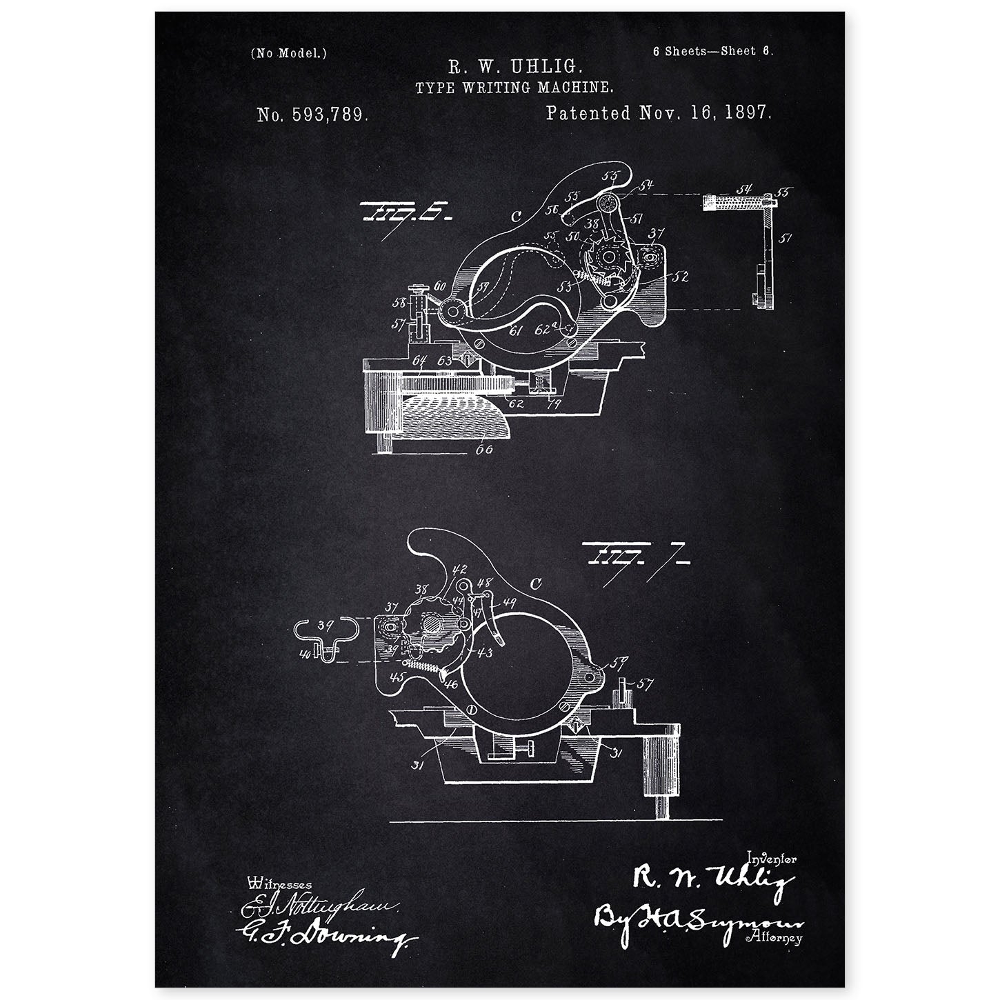 Poster con patente de Piezas maquina de escribir. Lámina con diseño de patente antigua-Artwork-Nacnic-A4-Sin marco-Nacnic Estudio SL
