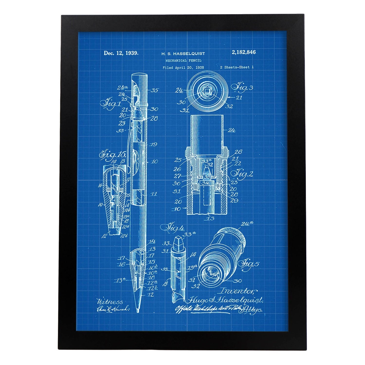 Poster con patente de Portaminas. Lámina con diseño de patente antigua-Artwork-Nacnic-A3-Marco Negro-Nacnic Estudio SL