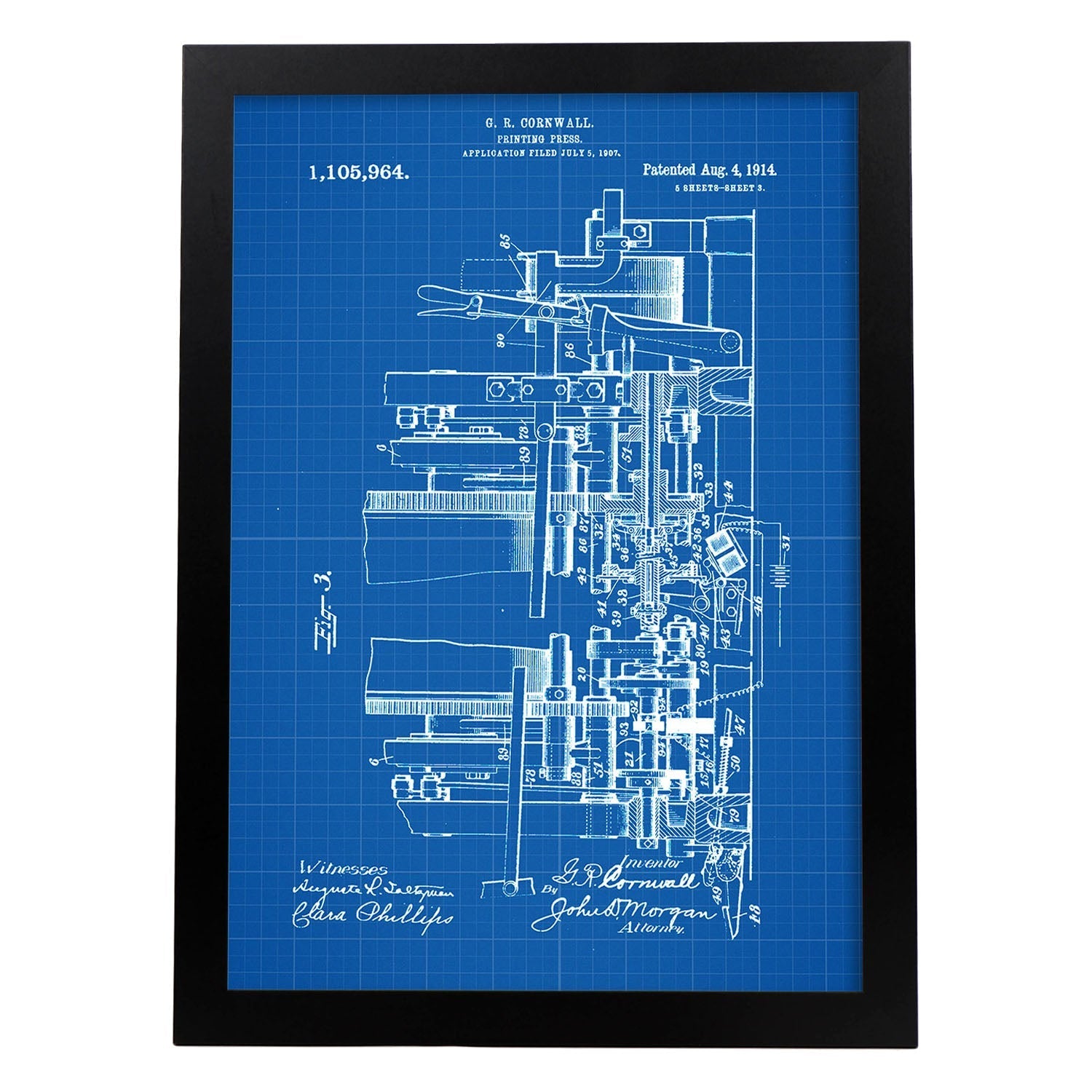 Poster con patente de Prensa de impresion 3. Lámina con diseño de patente antigua-Artwork-Nacnic-A3-Marco Negro-Nacnic Estudio SL