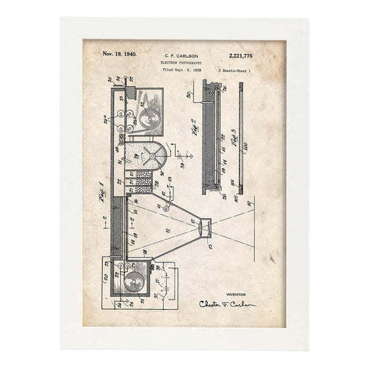 Poster con patente de Prensa de impresion 6. Lámina con diseño de patente antigua.-Artwork-Nacnic-A4-Marco Blanco-Nacnic Estudio SL