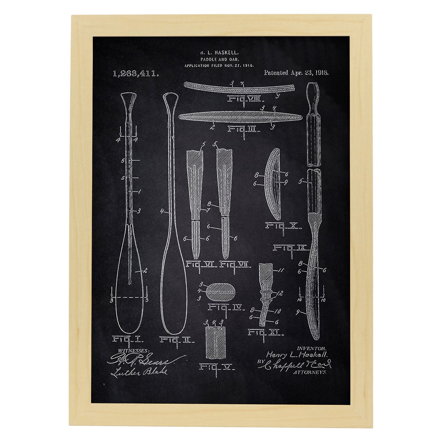 Poster con patente de Remos 1. Lámina con diseño de patente antigua-Artwork-Nacnic-A4-Marco Madera clara-Nacnic Estudio SL