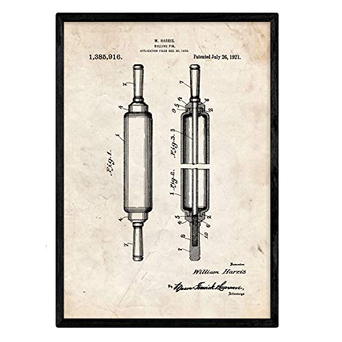 Poster con patente de Rodillo de cocina. Lámina con diseño de patente antigua.-Artwork-Nacnic-Nacnic Estudio SL