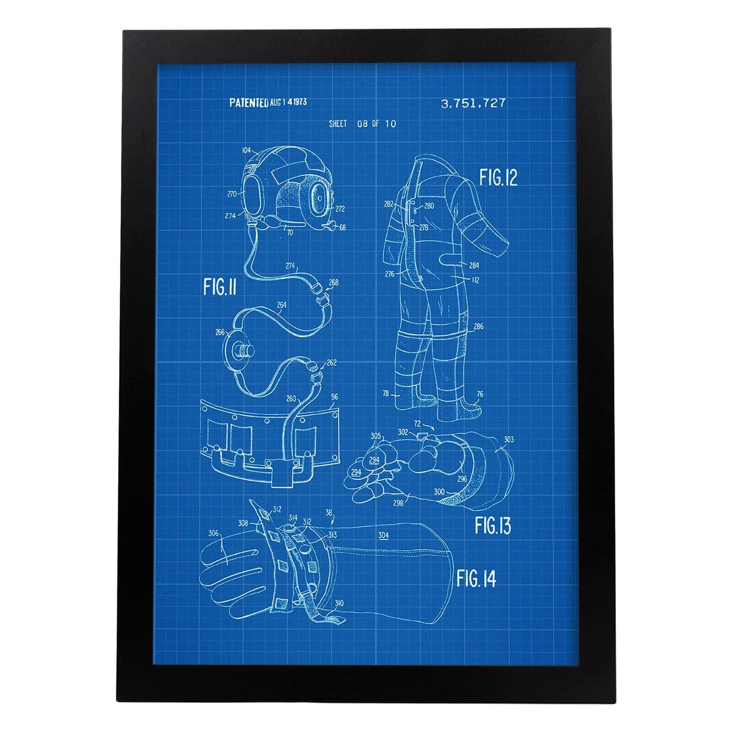 Poster con patente de Ropa astronauta 2. Lámina con diseño de patente antigua-Artwork-Nacnic-A4-Marco Negro-Nacnic Estudio SL