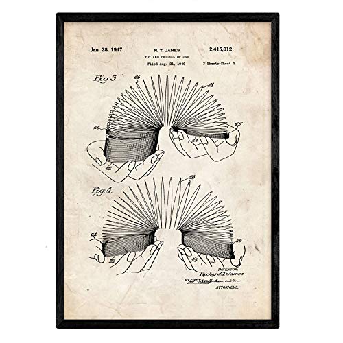 Poster con patente de Slinky. Lámina con diseño de patente antigua.-Artwork-Nacnic-Nacnic Estudio SL
