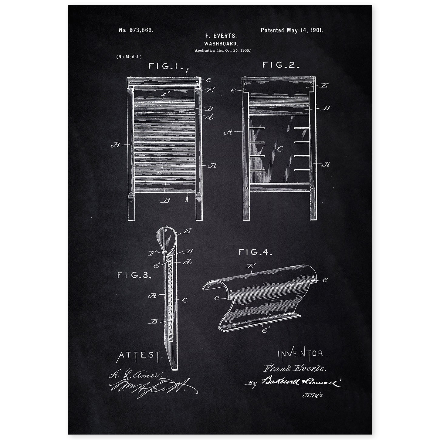 Poster con patente de Tabla de lavar. Lámina con diseño de patente antigua-Artwork-Nacnic-A4-Sin marco-Nacnic Estudio SL