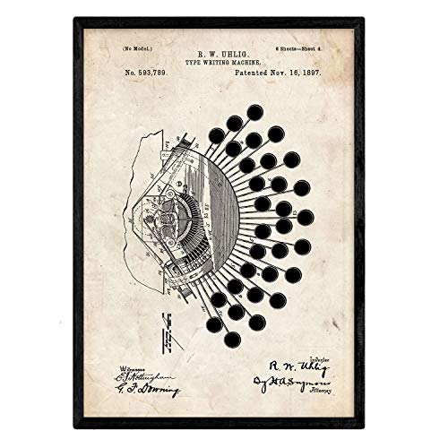 Poster con patente de Teclado escritura. Lámina con diseño de patente antigua.-Artwork-Nacnic-Nacnic Estudio SL