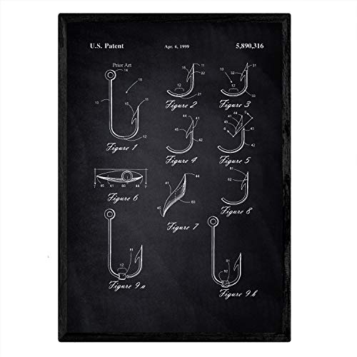 Poster con patente de Tipos de anzuelos. Lámina con diseño de patente antigua-Artwork-Nacnic-Nacnic Estudio SL