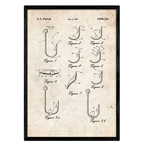 Poster con patente de Tipos de anzuelos. Lámina con diseño de patente antigua.-Artwork-Nacnic-Nacnic Estudio SL