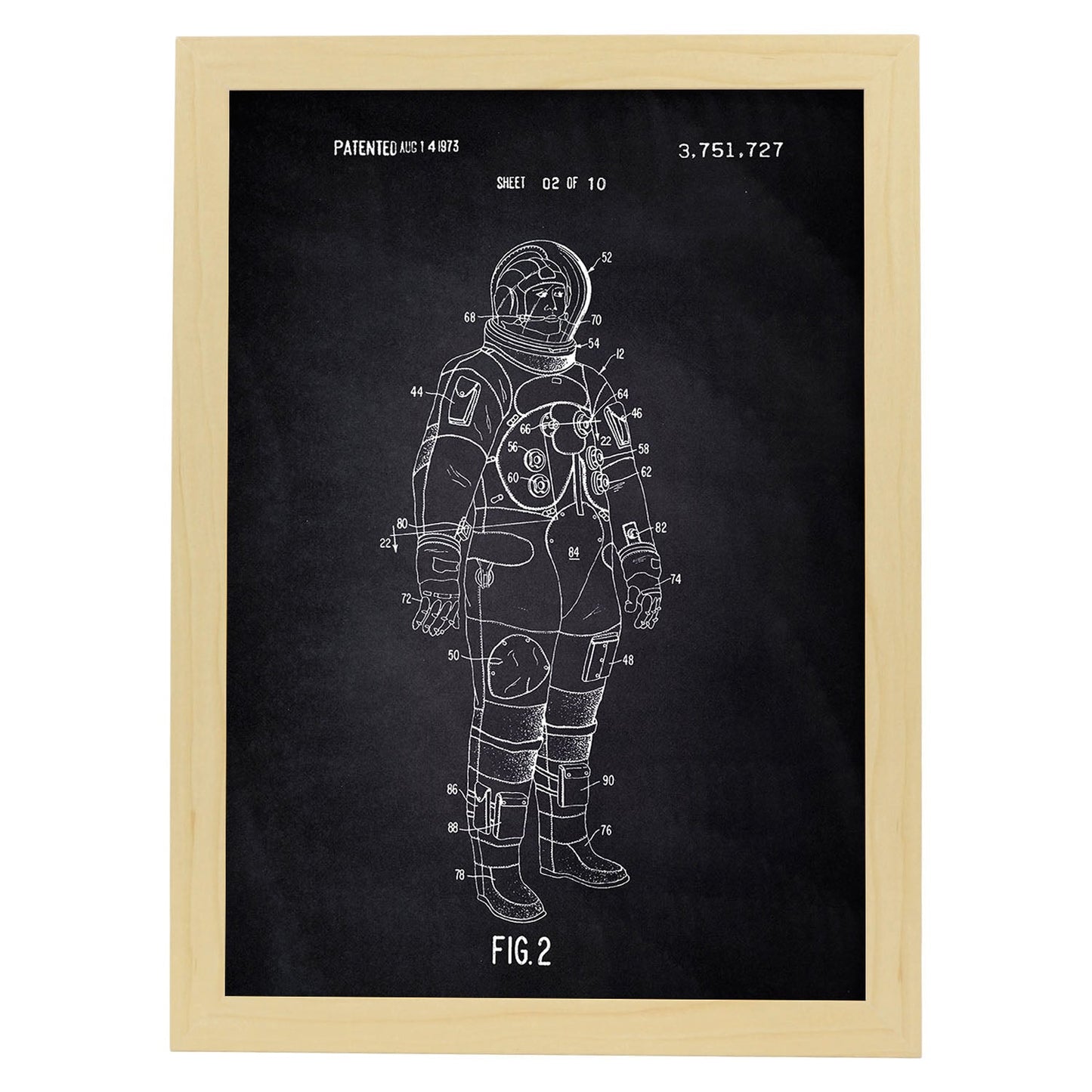 Poster con patente de Traje interno astronauta. Lámina con diseño de patente antigua-Artwork-Nacnic-A3-Marco Madera clara-Nacnic Estudio SL