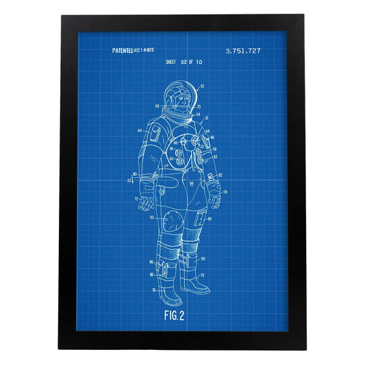 Poster con patente de Traje interno astronauta. Lámina con diseño de patente antigua-Artwork-Nacnic-A4-Marco Negro-Nacnic Estudio SL
