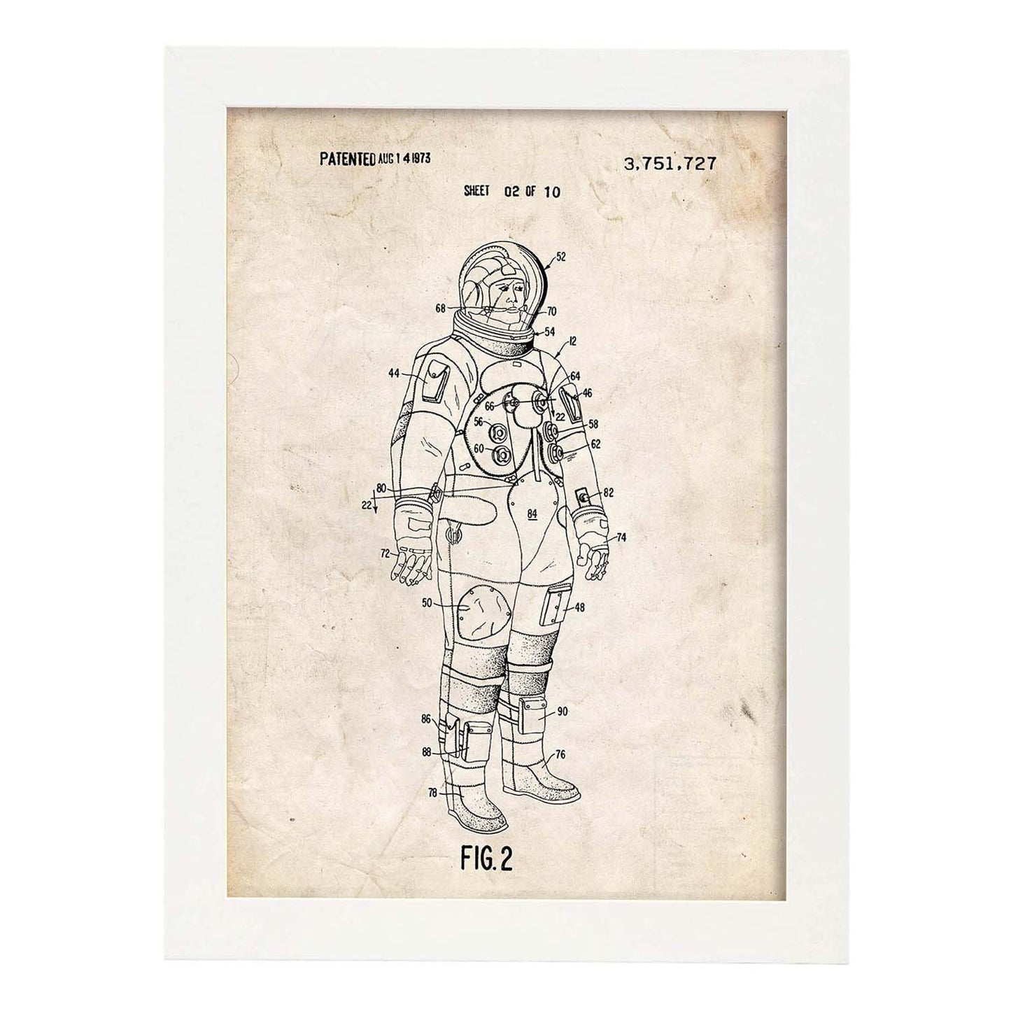 Poster con patente de Traje interno astronauta. Lámina con diseño de patente antigua.-Artwork-Nacnic-A3-Marco Blanco-Nacnic Estudio SL