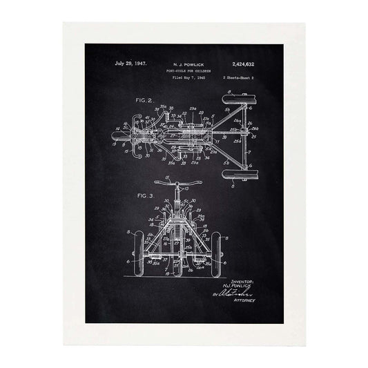 Poster con patente de Triciclo. Lámina con diseño de patente antigua-Artwork-Nacnic-A4-Marco Blanco-Nacnic Estudio SL