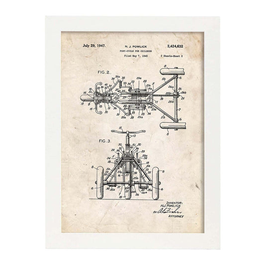 Poster con patente de Triciclo. Lámina con diseño de patente antigua.-Artwork-Nacnic-A4-Marco Blanco-Nacnic Estudio SL