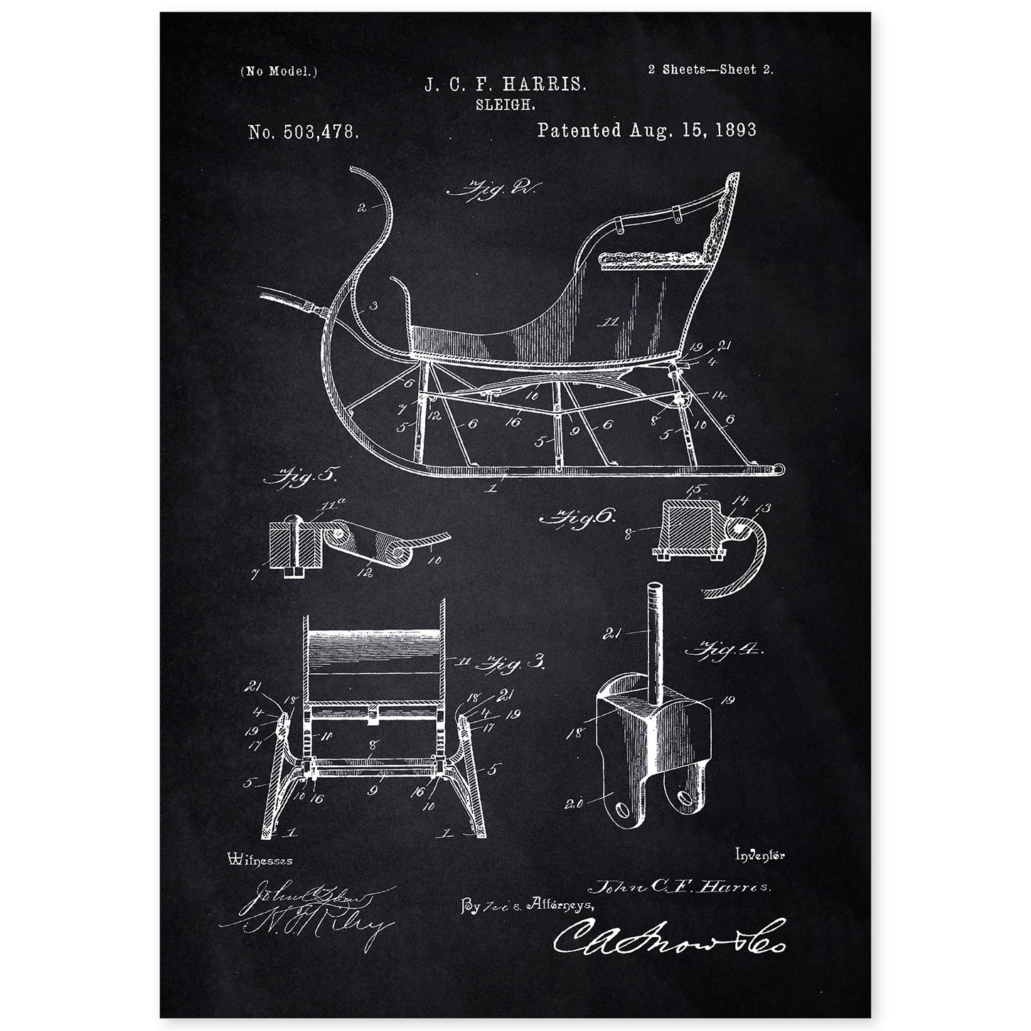 Poster con patente de Trineo. Lámina con diseño de patente antigua-Artwork-Nacnic-A4-Sin marco-Nacnic Estudio SL