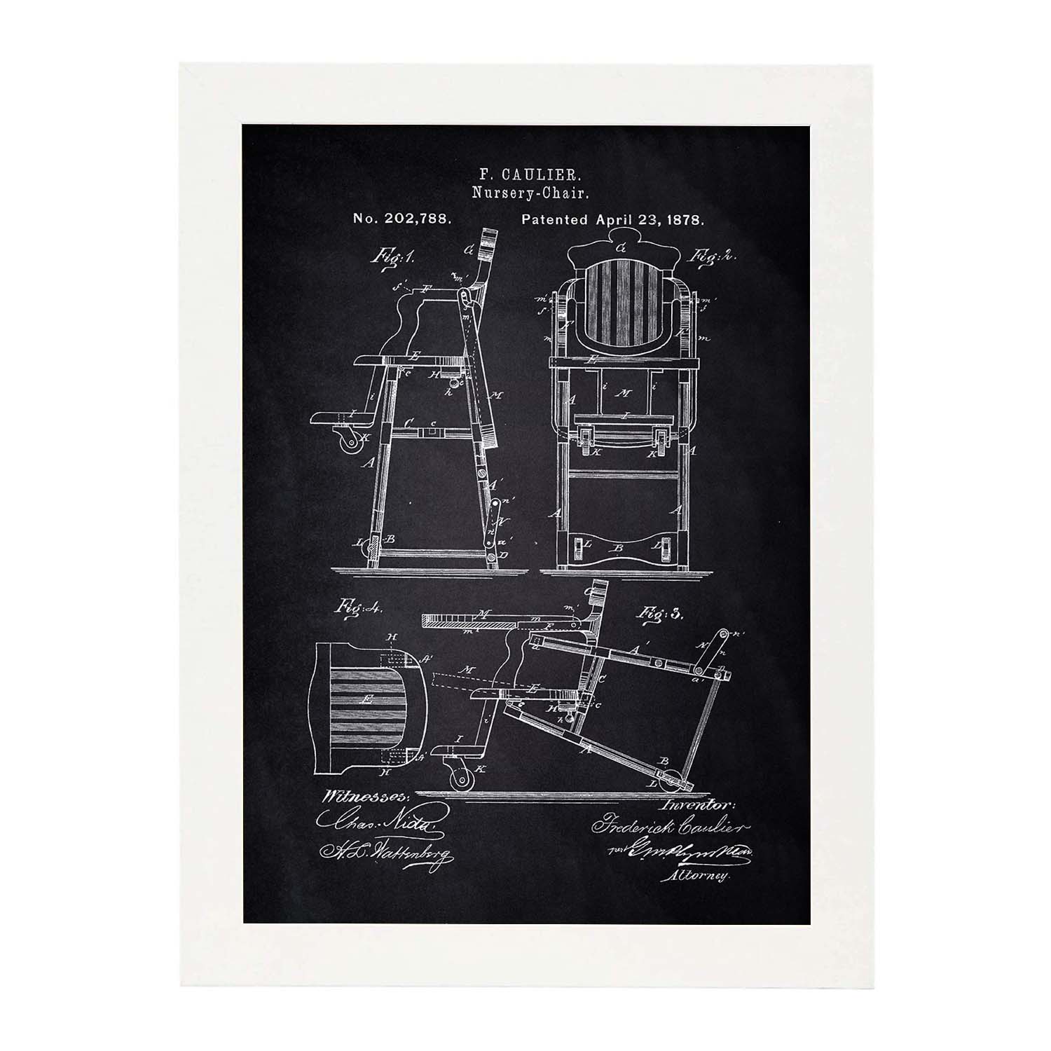 Poster con patente de Trona para comer. Lámina con diseño de patente antigua-Artwork-Nacnic-A3-Marco Blanco-Nacnic Estudio SL