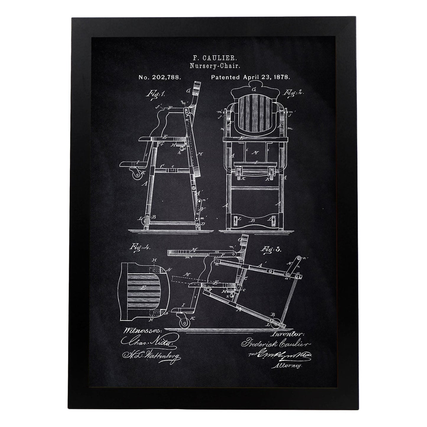 Poster con patente de Trona para comer. Lámina con diseño de patente antigua-Artwork-Nacnic-A3-Marco Negro-Nacnic Estudio SL