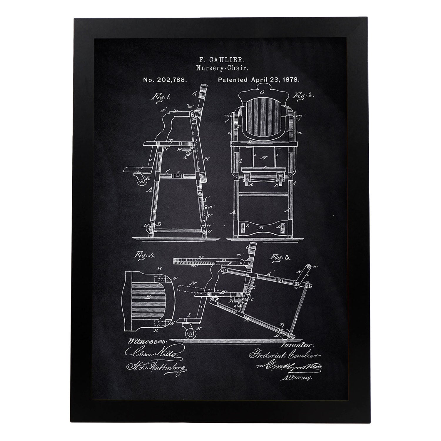 Poster con patente de Trona para comer. Lámina con diseño de patente antigua-Artwork-Nacnic-A3-Marco Negro-Nacnic Estudio SL