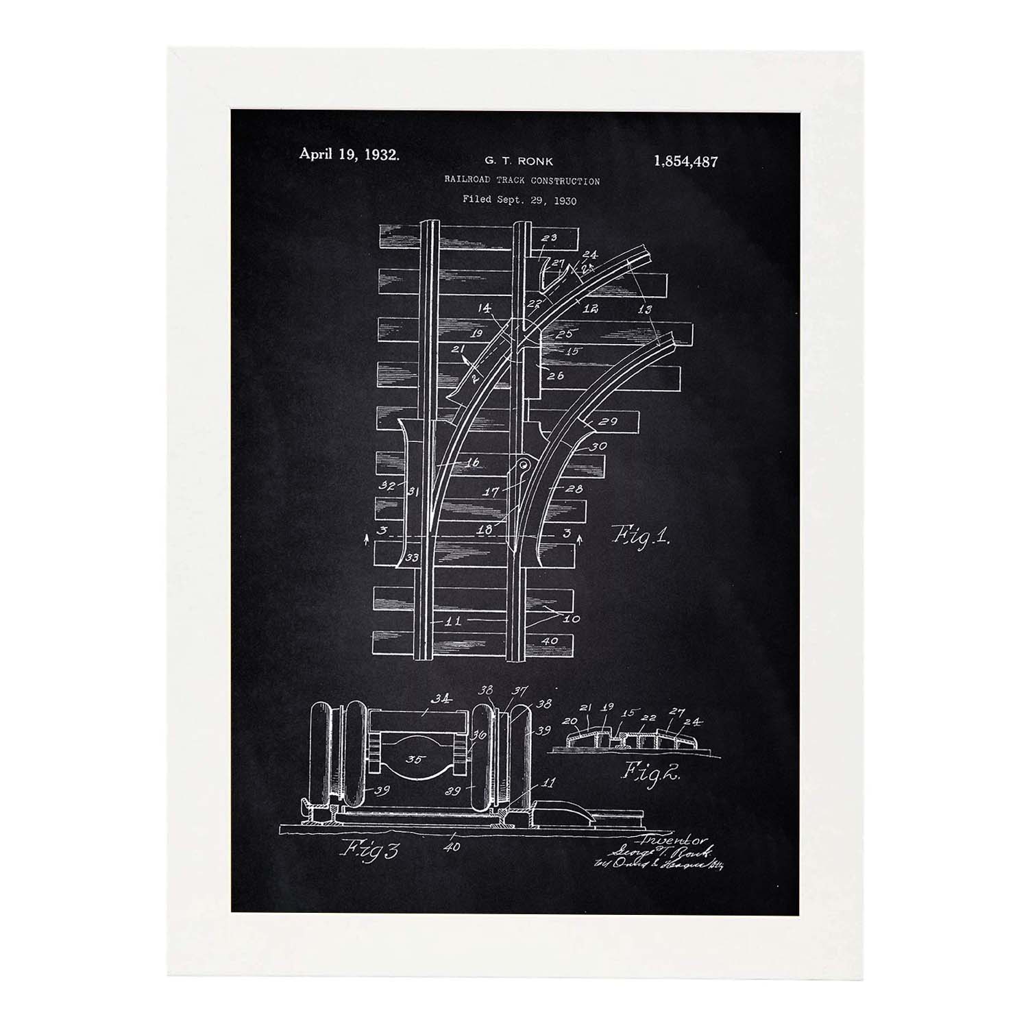 Poster con patente de Via de tren. Lámina con diseño de patente antigua-Artwork-Nacnic-A4-Marco Blanco-Nacnic Estudio SL