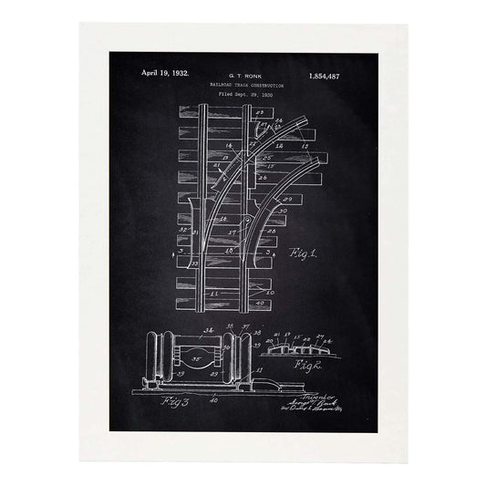 Poster con patente de Via de tren. Lámina con diseño de patente antigua-Artwork-Nacnic-A4-Marco Blanco-Nacnic Estudio SL