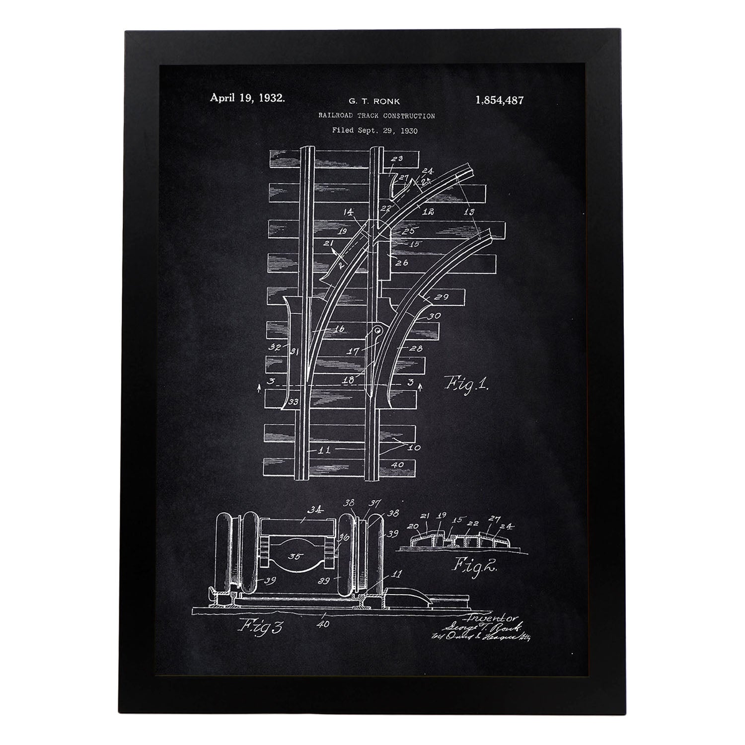 Poster con patente de Via de tren. Lámina con diseño de patente antigua-Artwork-Nacnic-A4-Marco Negro-Nacnic Estudio SL