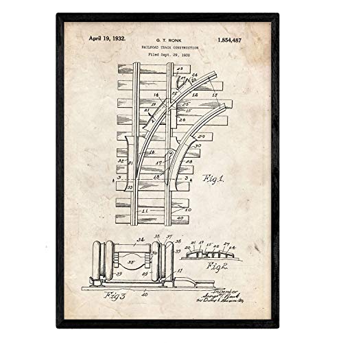 Poster con patente de Via de tren. Lámina con diseño de patente antigua.-Artwork-Nacnic-Nacnic Estudio SL